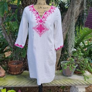 Tommy Hilfiger oatmeal pink embroidered linen tunic dress. Sz S. Gently worn